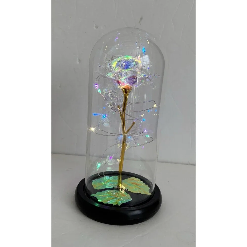 ROSE FLOWER LED LIGHT GLASS DOME GIFTS FOR WOMENS 8.5
